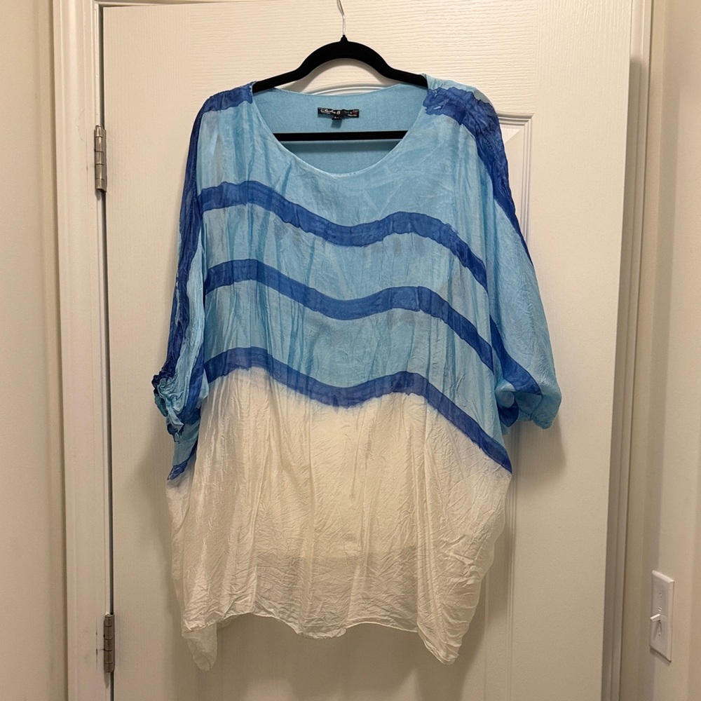 CHARLIE B NWOT Sky and Navy Striped Blouse